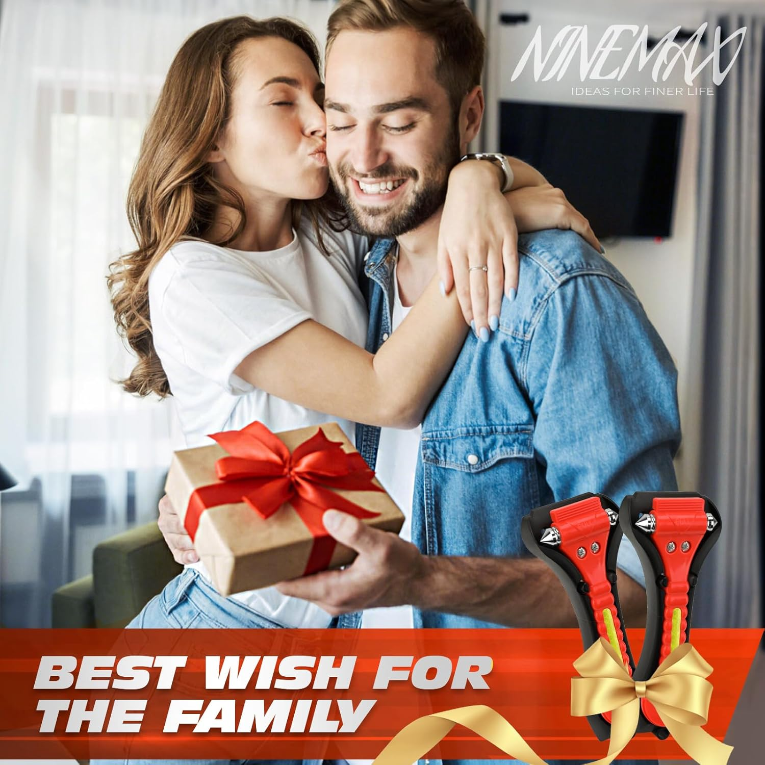 NINEMAX Car Window Breaker Seatbelt Cutter, Pack of 2 Car Safety Hammer Glass Breaker 2 in 1, Vehicle Escape Emergency Rescue Tool Window Punch Tool with Mount