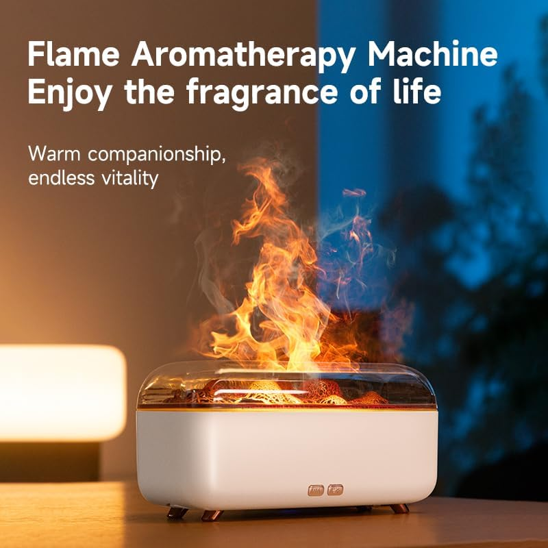 Colorful Flame Essential Oil Diffuser, Mist Humidifier, Aroma Diffuser with Timing Auto-Off, 300Ml Aromatherapy Diffuser for Large Room with 7 Colors Night Light (Black)