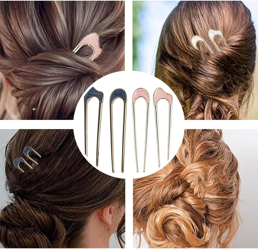 ZORVUJI 6 Pieces French Hair Pins, U Shaped Metal Hairpins, 2 Prong Updo Chignon Pins, Vintage Hair Fork for Weddings, Dating, Girls, Women Hair Accessories image number 2