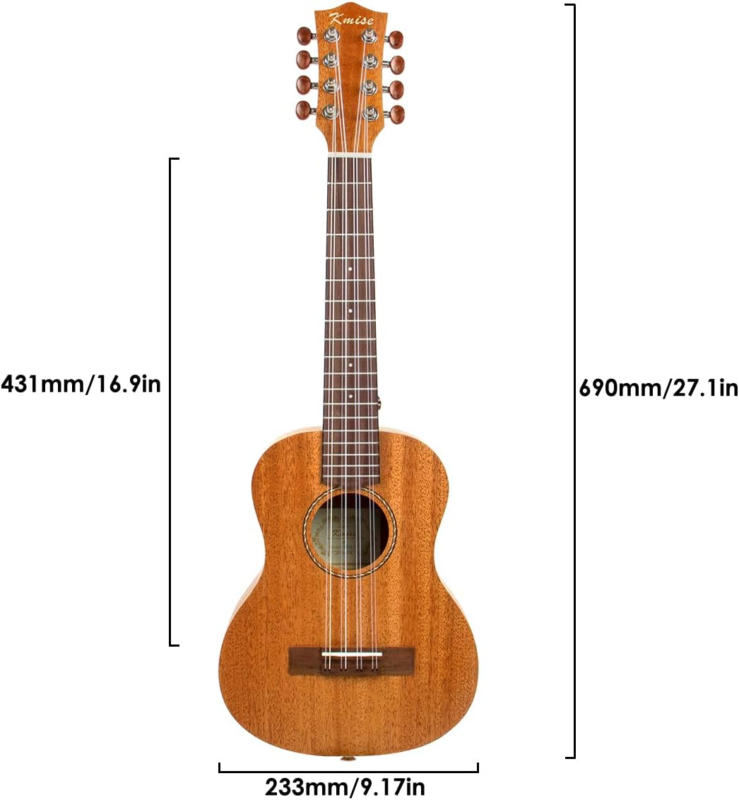 Kmise Tenor Ukulele,8 String Mahogany Wood Musical Instrument for Professionals with Ukelele Picks Gig Bag Strap Replacement Strings image number 4