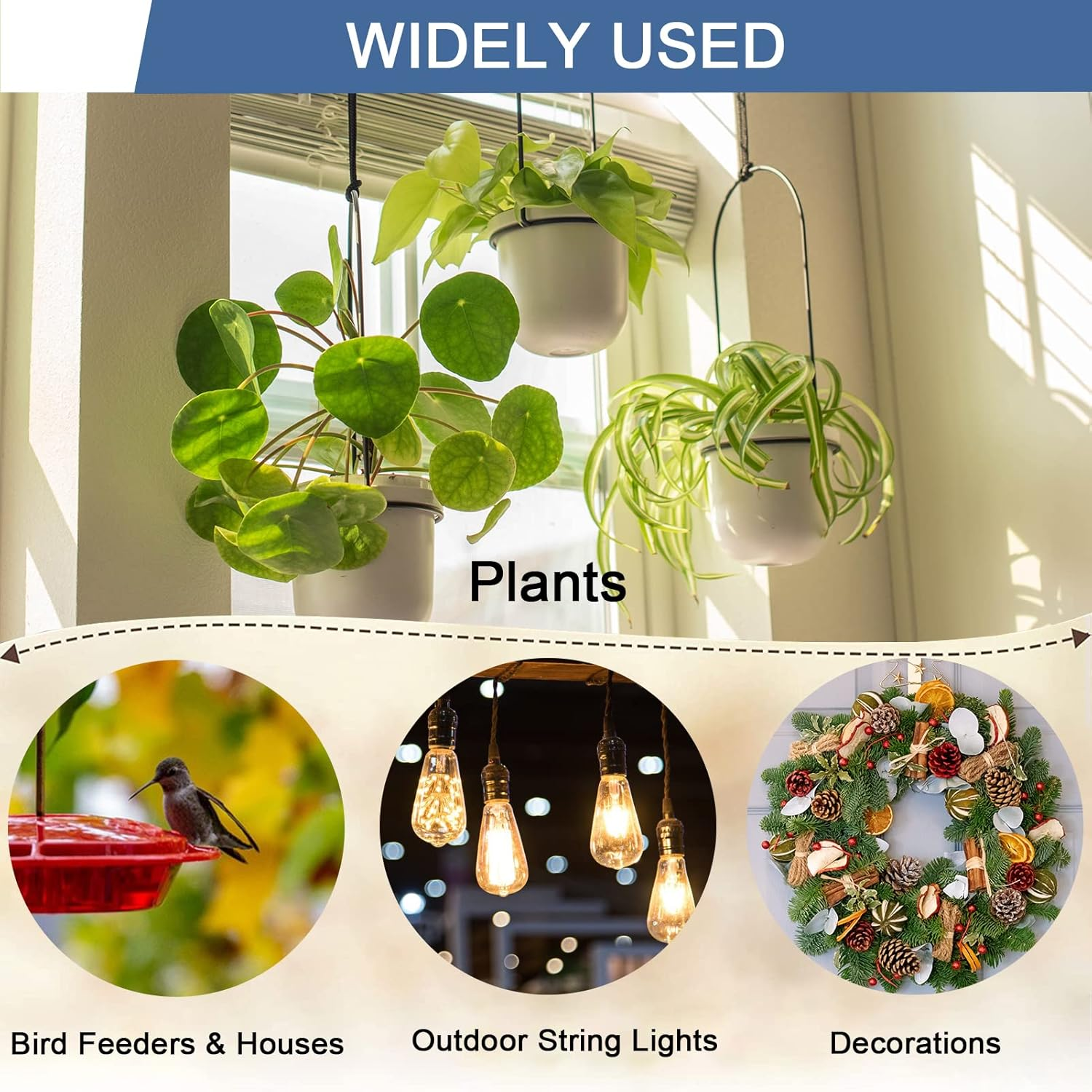 ADIIL 20 PCS Q Hanger Hooks with Safety Buckle, Windproof Screw Hooks for Hanging Outdoor String Lights, Plants, Christmas Patio Lights, 2.2 Inches, Black image number 5