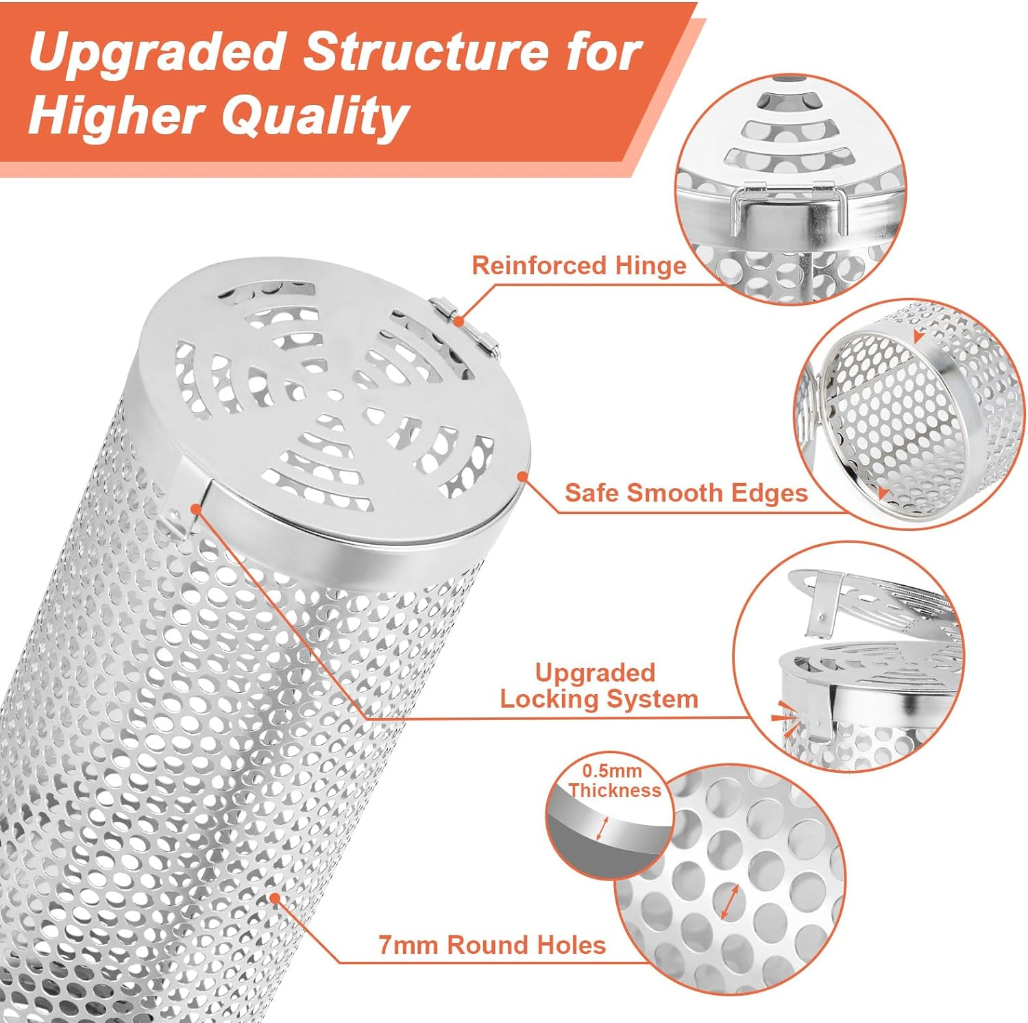 IMAGE Grill Basket, round Hole Rolling Grilling Baskets for Outdoor Grill Portable Grill Nets Cylinder with Reinforced Locking Clasp, 2-Pack 12 in Stainless Steel Grill Mesh Barbeque Grill Accessories image number 6