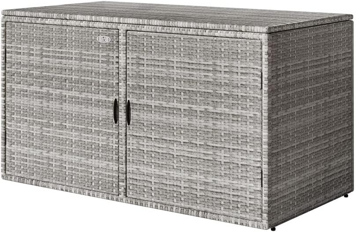 Gardeon Outdoor Storage Cabinet, 63Cm Tall Wicker Cupboard Tool Box Garden Shed Shelving Storages Bench Tools Chest Organiser Home Furniture Garage Setting, Lockable Adjustable Shelves Grey