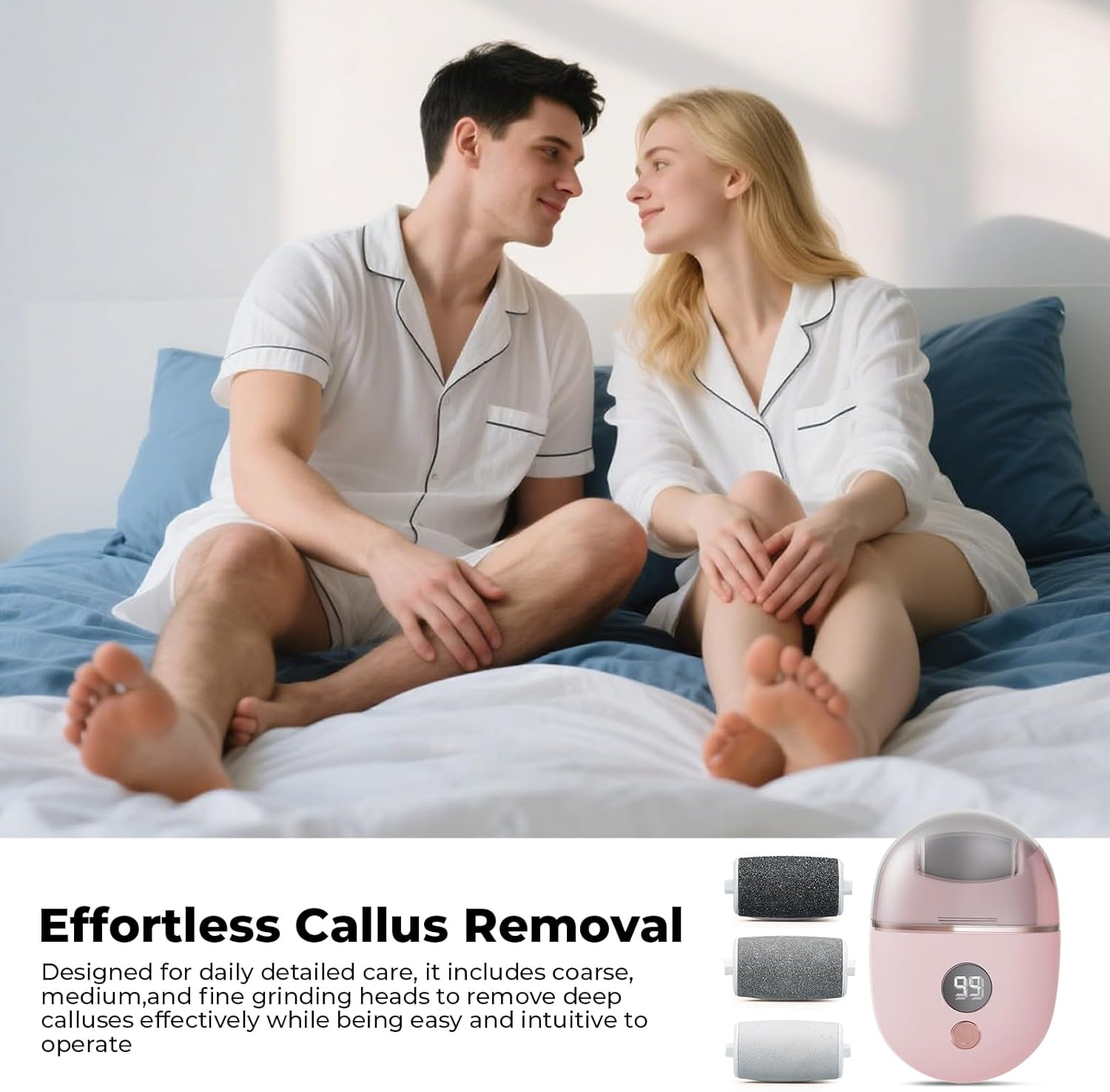 Electric Filer Shaver with 3 Heads - Electric Foot File, Shaver Combo Filer | Foot Callus Remover Grinder, Foot File Callus Remover, Grinder Rechargeable Professional Pedicure Tools for Men Women - White image number 5