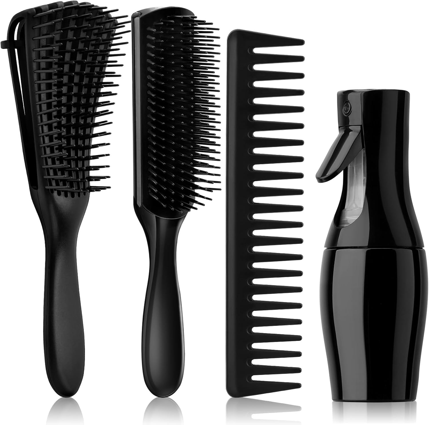 Hommtina 4Pcs Detangling Brush Set Getting Shine and Makes Hair Smooth, Curly Hair Brush for Adult & Kids Wet or Dry Hair (3 PCS, Black+Black)