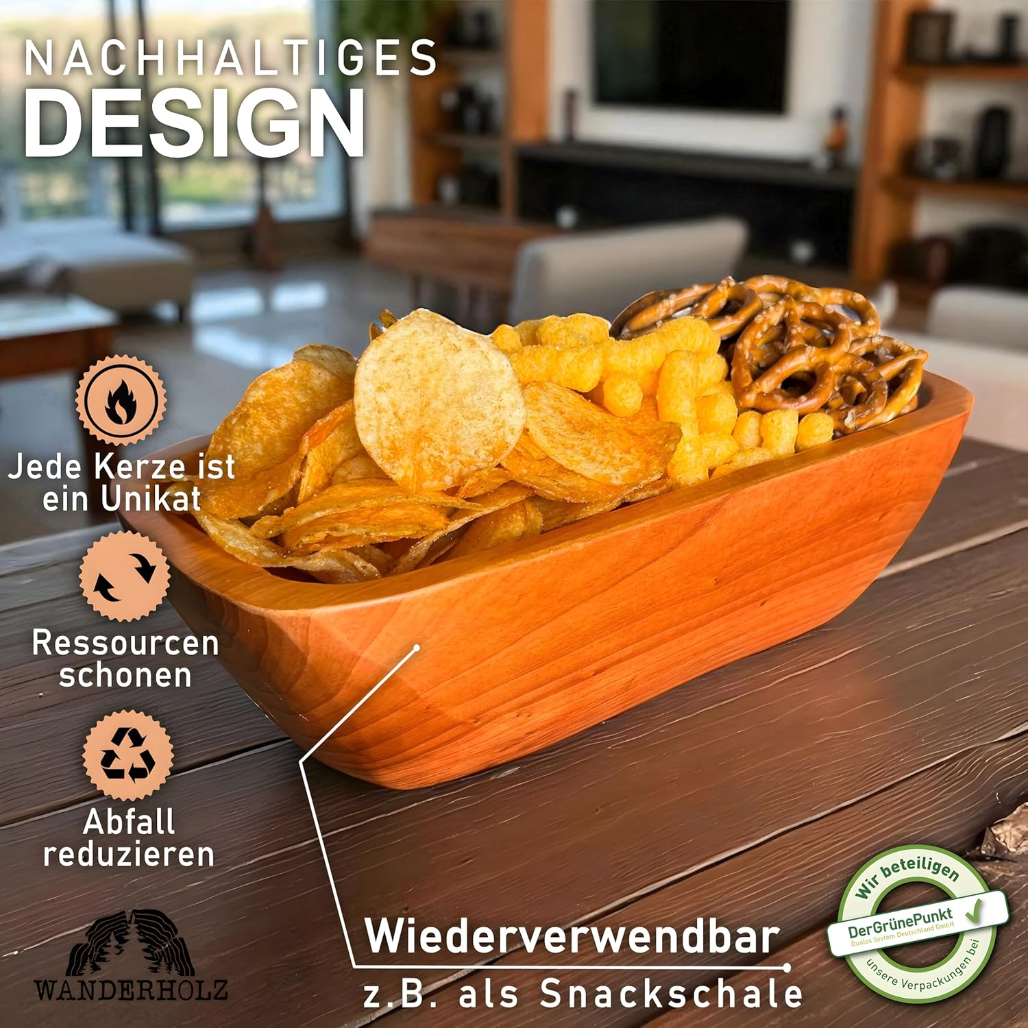 Wanderholz Soy Wax Candle in a Cedar Wood Bowl - Sustainable Multi-Wick Candle with Soy Wax Four-Wick Candle Wax Soy Candle Candles Gift Large Decorative Living Room Candle Decoration Modern image number 5