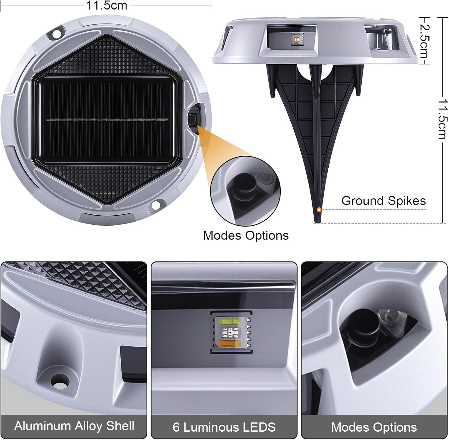 Roshin 4 Pack Solar Driveway Lights Outdoor, RGB 9 Colors 3 Dynamic Modes Solar Deck Lights, IP67 Waterproof Warning Step Lights for Sidewalk Walkway Pathway Dock Lawn Garden Decor image number 3