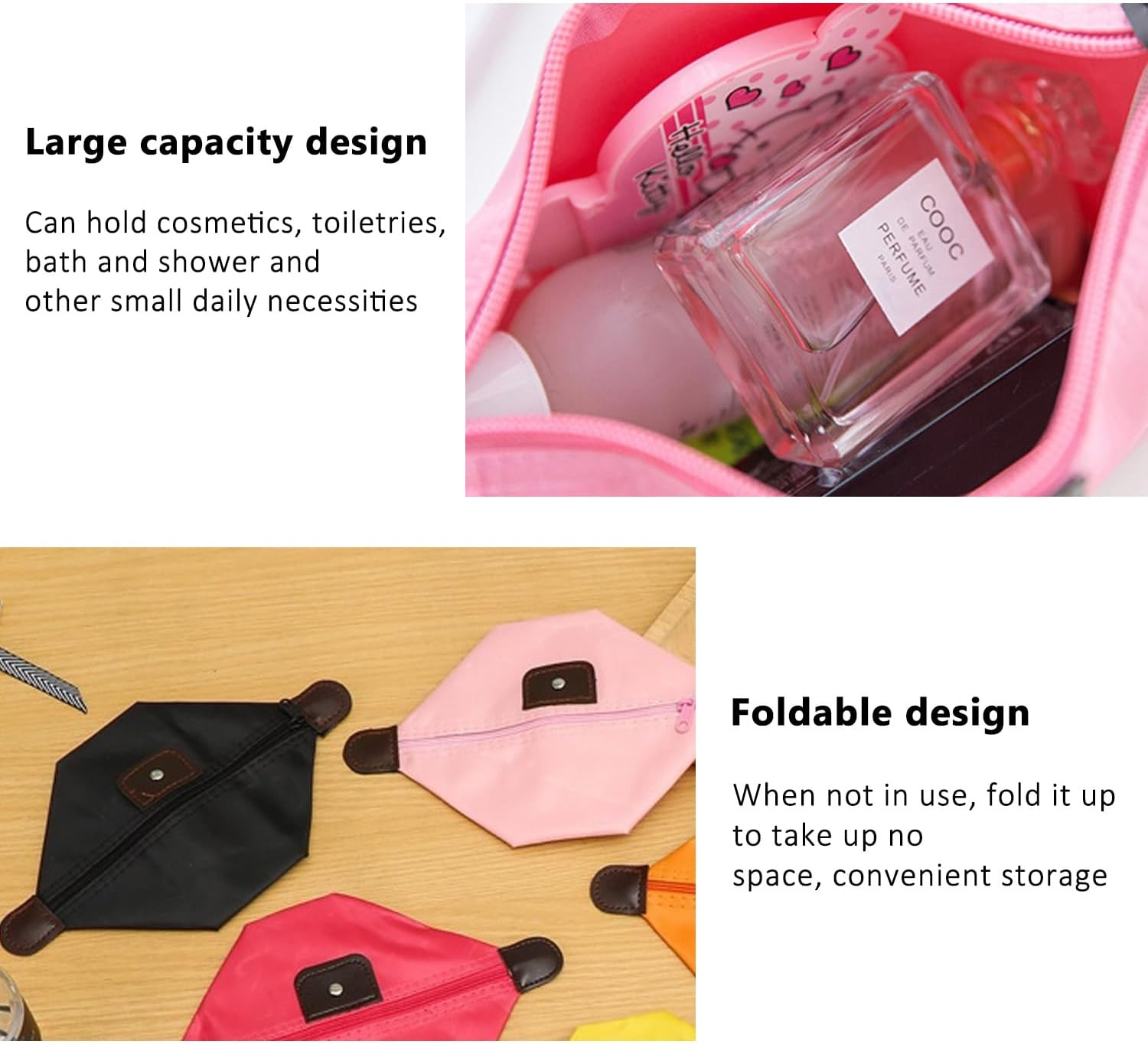 WALWAL Waterproof Makeup Bag for Travel & Daily Use, Foldable Dumpling Shaped Zipper Cosmetic Organizer for Women(Black) image number 1