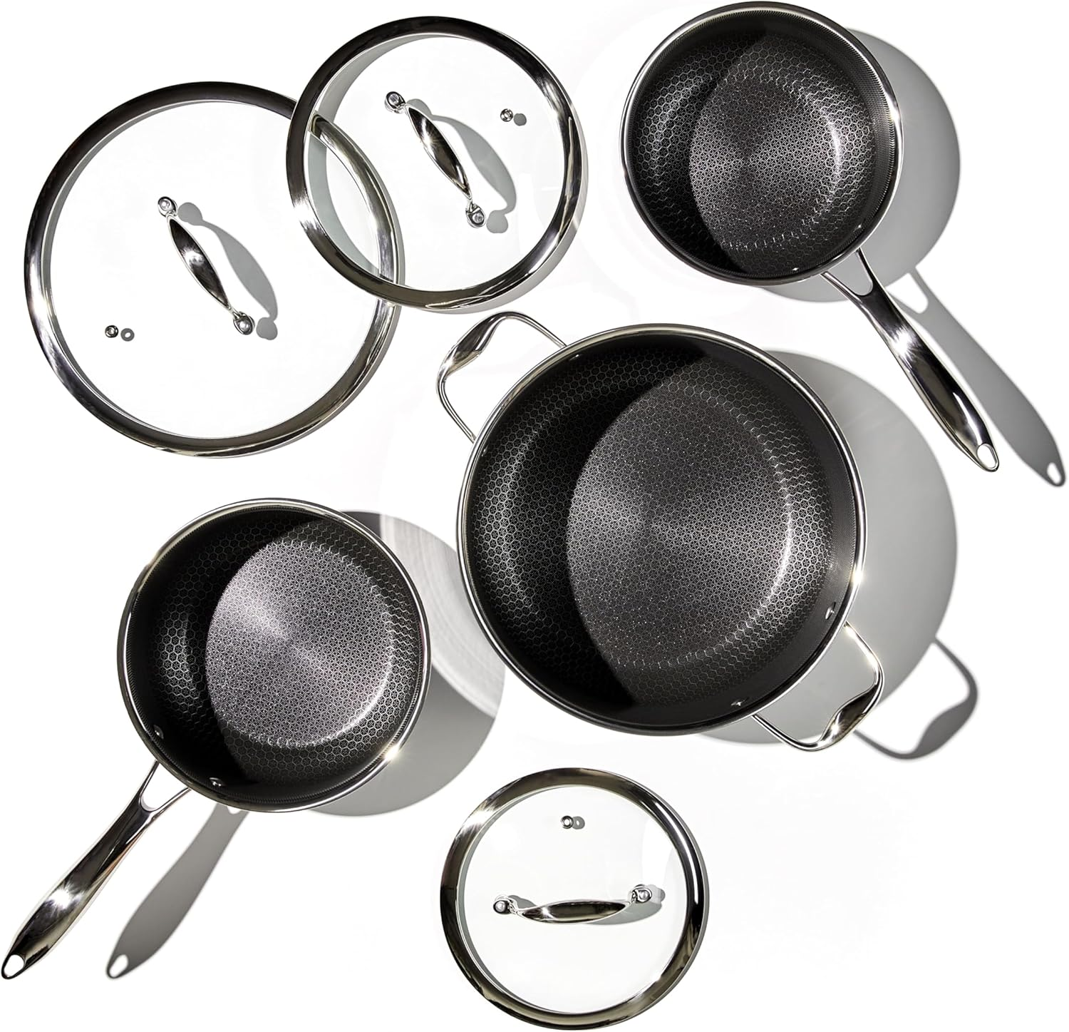 Hexclad Hybrid Nonstick 6-Piece Pot Set, 2, 3, and 8-Litre Pots with Tempered Glass Lids, Stay-Cool Handles, Dishwasher-Friendly, Induction Ready, Compatible with All Cooktops image number 6
