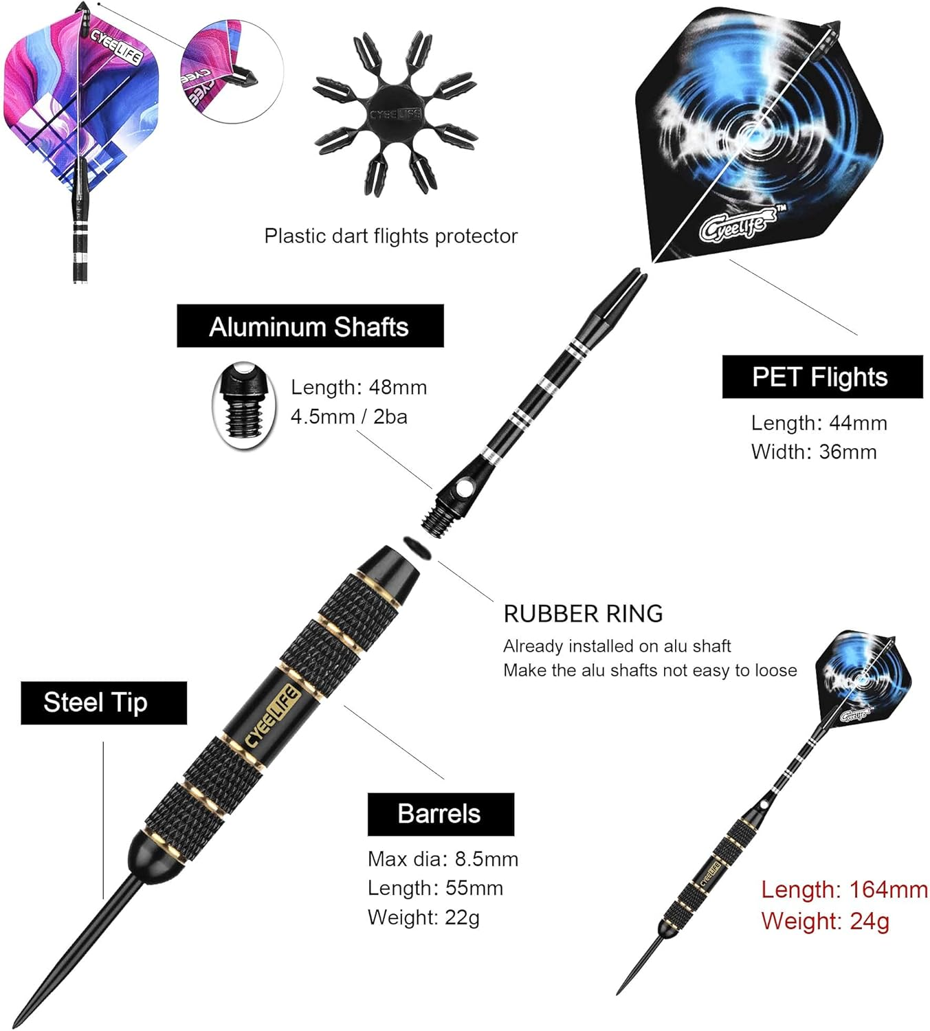 Cyeelife-Professional Steel Tip Darts 24G+Aluminium Shafts+Sharpener+Dart Tool+12 Flights image number 1