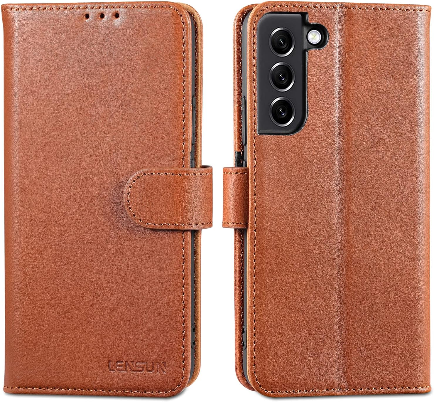 LENSUN Genuine Leather Case for Samsung Galaxy S25 Ultra, Mobile Phone Case [Genuine Leather] [Card Slot] [RFID] Leather Flip Mobile Phone Case for Samsung Galaxy S25 Ultra 5G - Black