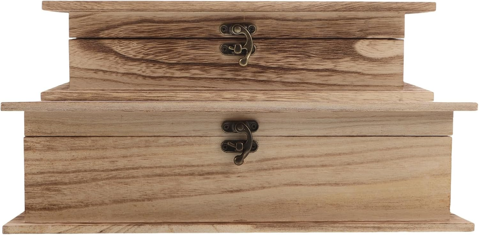2Pcs Keepsake Wooden Organizer Wooden Book Storage Box Flip Lid Jewelry Chest Secure Functional Desktop Organizer image number 4