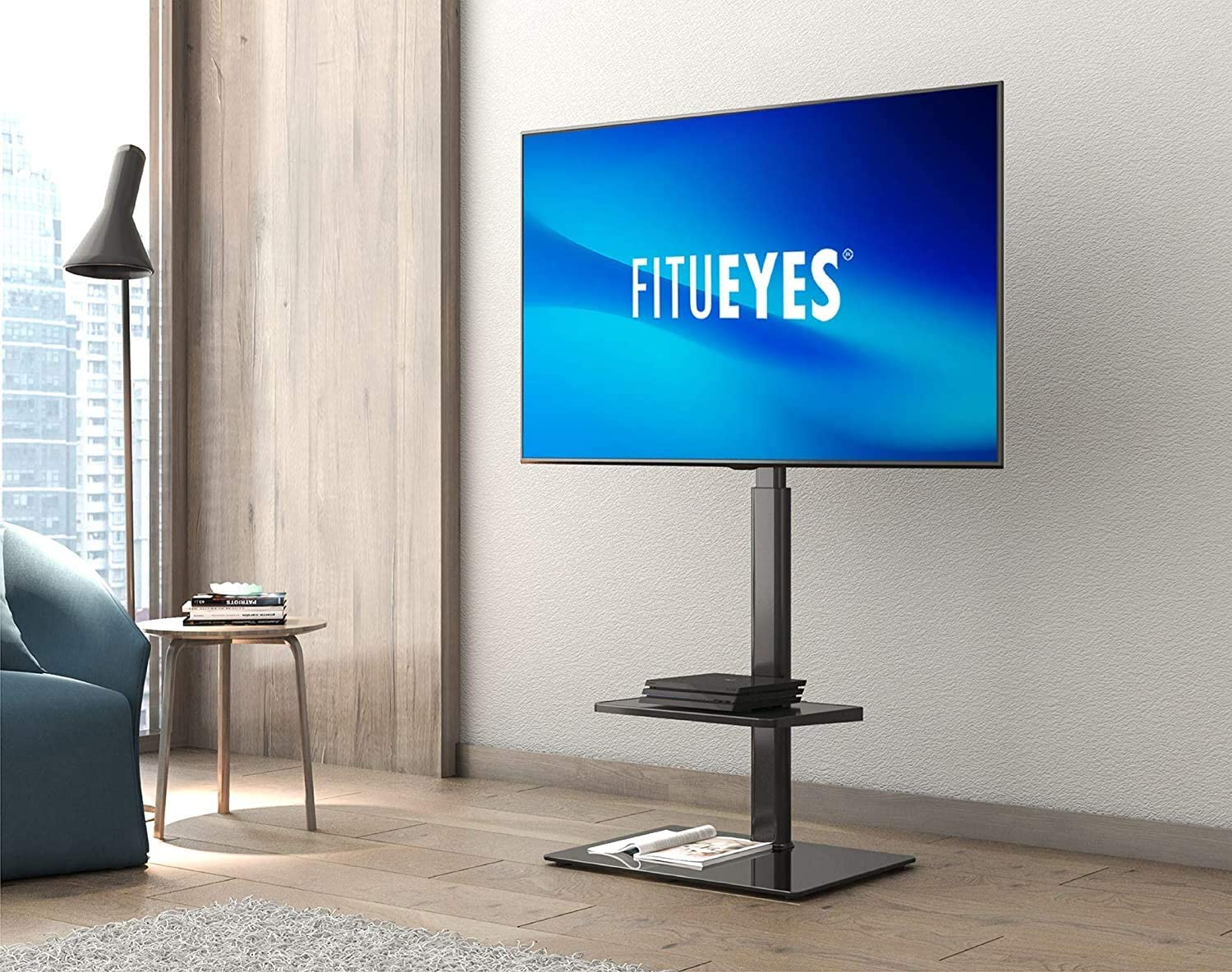 FITUEYES TV Stand with Mount for 32 to 60 Inch Flat Curved Screen Swivel and Height Adjustable with Cable Management Max VESA 600X400 Mm(Black) image number 3