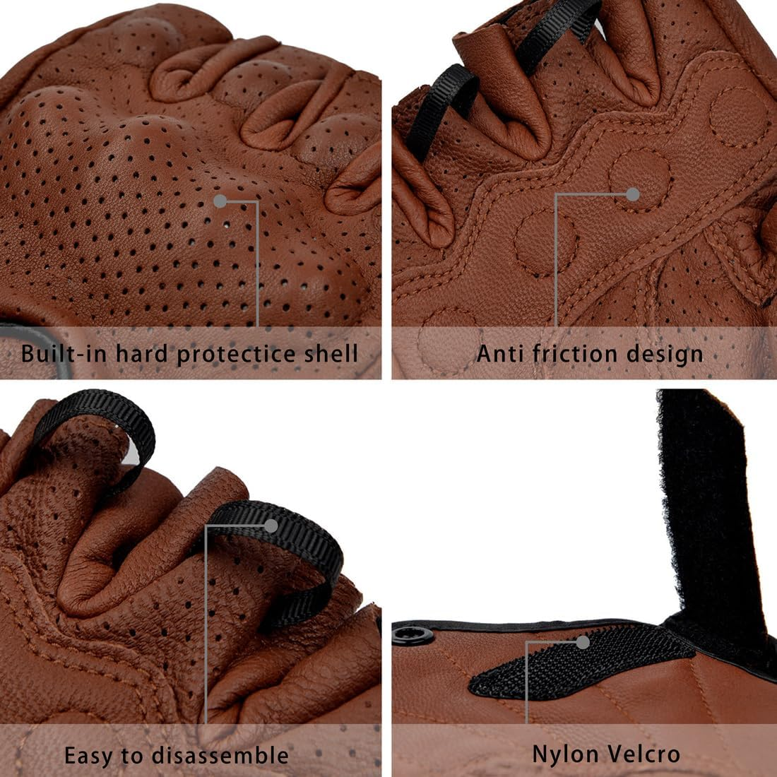 Harssidanzar Men'S Motorcycle Gloves Leather Perforated Motorbike Riding Driving Gloves CM044US image number 1