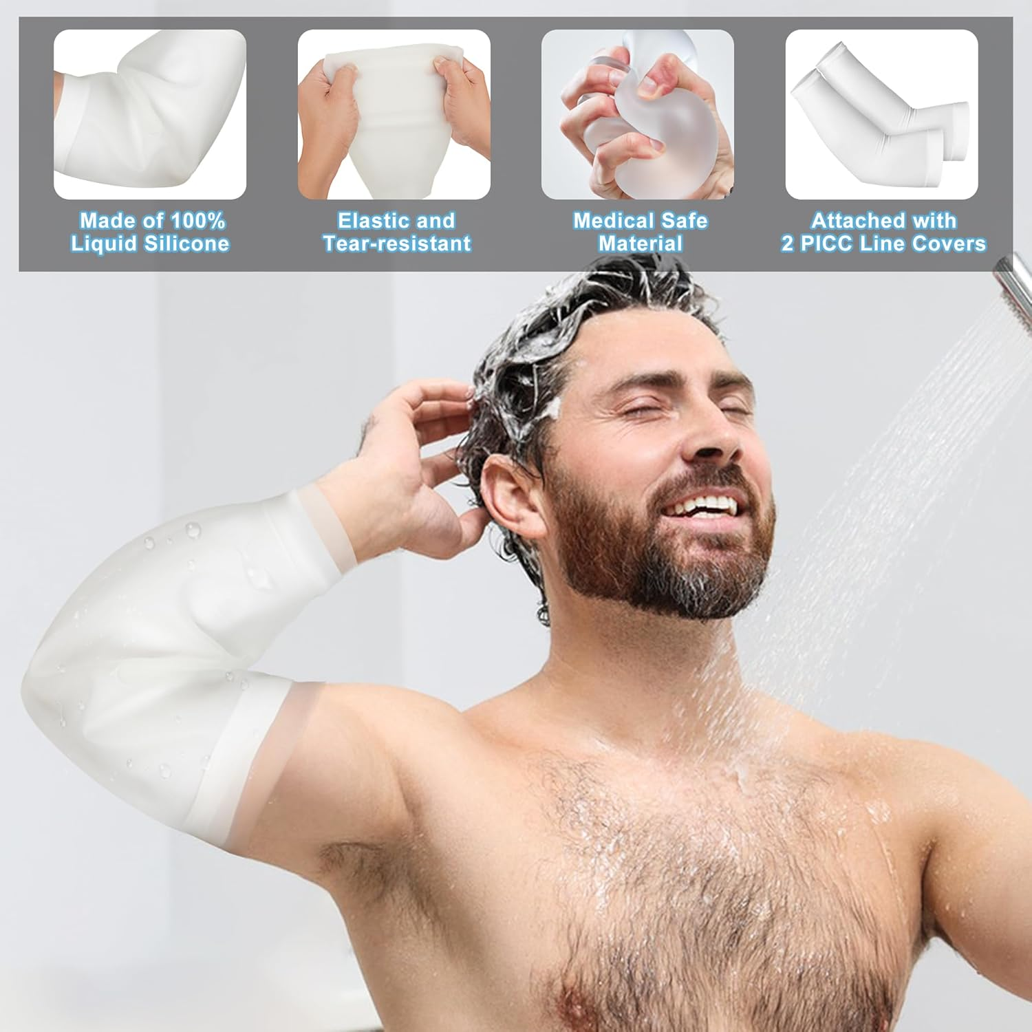Waterproof PICC Line Shower Cover Adult Medium Size, Watertight Arm Shower Protector for Chemotherapy, Home Antibiotic Infusion and Surgery (Medium) image number 6