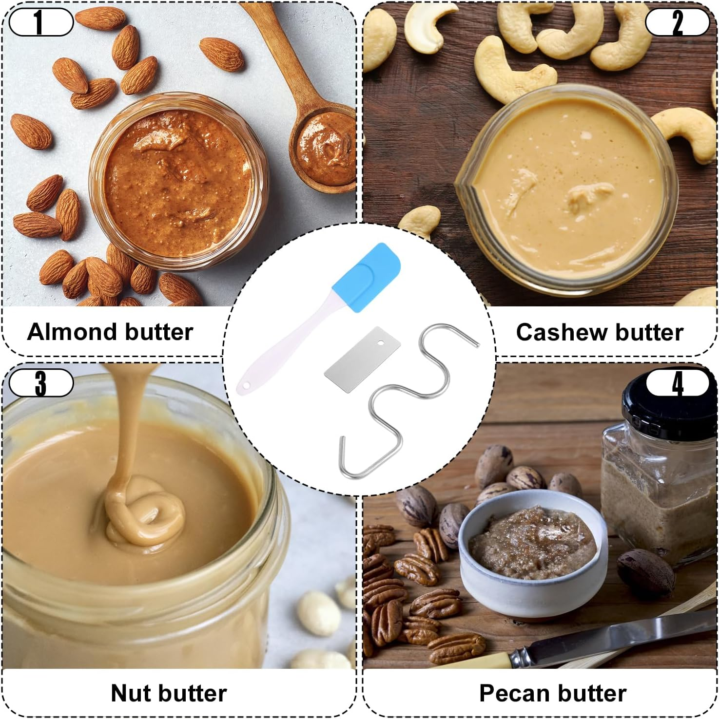 Peanut Butter Mixer Set and Silicone Spatula, Stainless Steel Peanut Butter Mixer Fits 12-30Oz Sloics for Mixing Peanut Butter image number 4