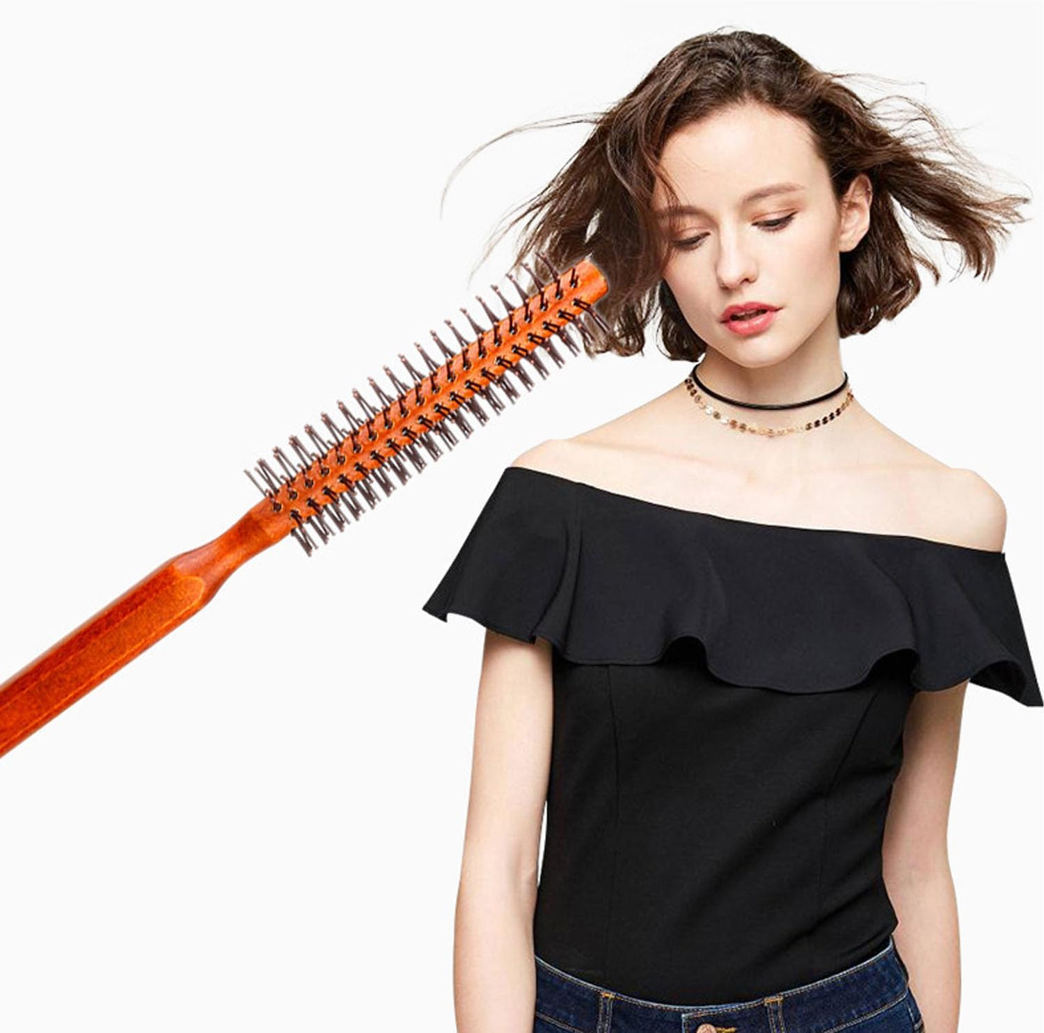 2Pcs Roller Hair Combs,Round Hair Styling Brush Curling Hair Brush for Women and Menfor Thin Hair,Bangs,Beard,Lifting,Curlingsmall round Brush for Blow Drying and Curling image number 6