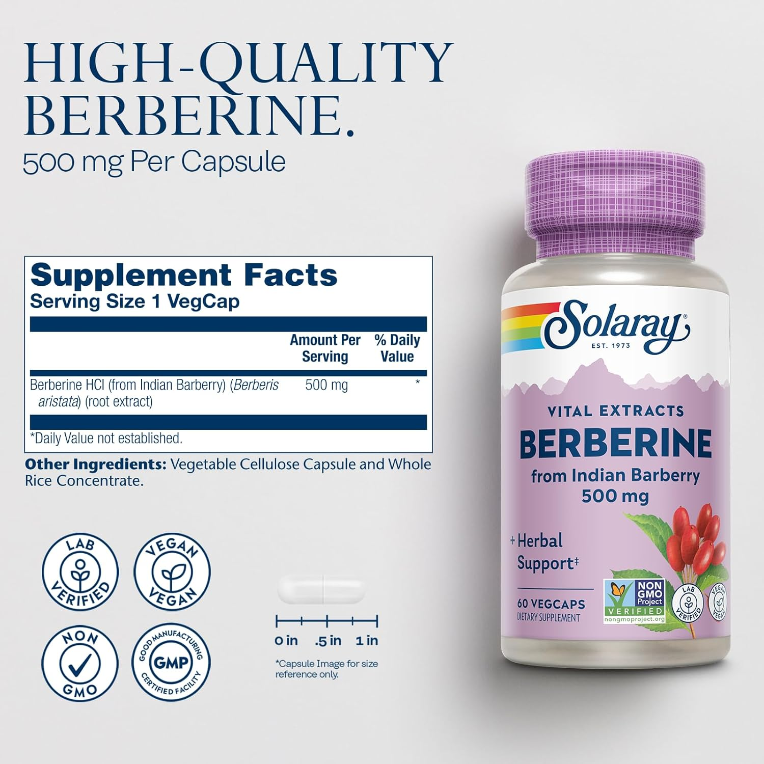 Solaray Berberine Guaranteed Potency 500 Mg Supplements, 60 Count image number 1