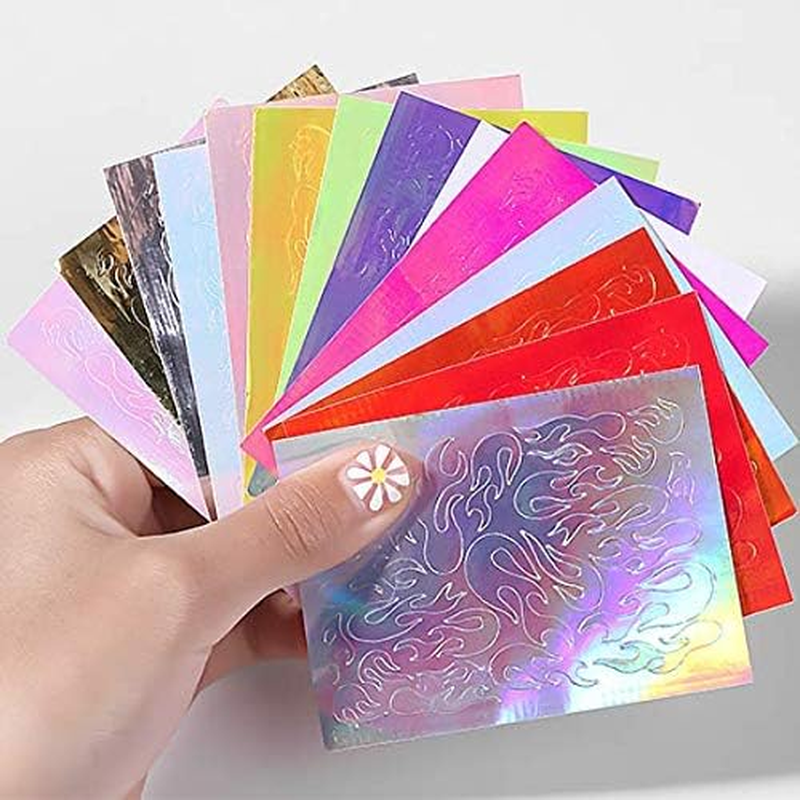 Aeyistry 16 Sheets Flame Reflections Nail Art Stickers Flame Holographic Nail Decals for Nails Foils Adhesive Decoration(Mixed Colors) image number 3