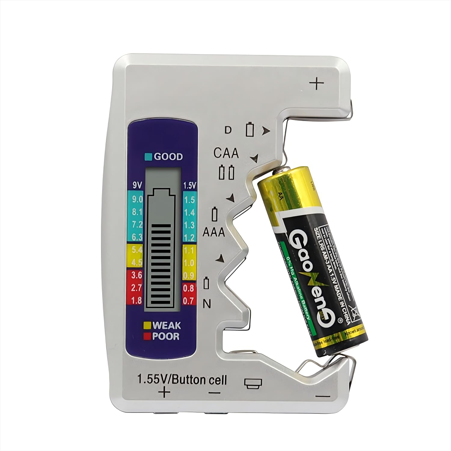 SILHOL Digital Battery Tester and Capacity Detector LCD Display Battery Checker for Various Battery Types Including AA, AAA, C, D, N, 9V, and 1.5V Button Cells