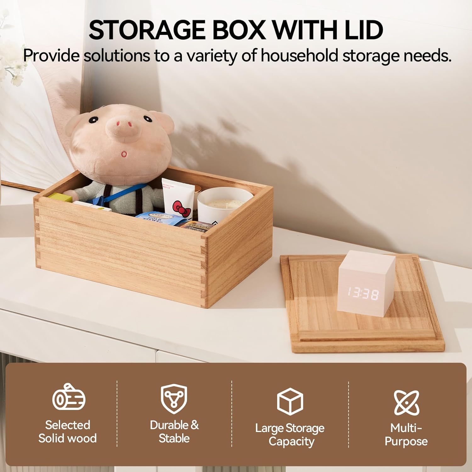 KIRIGEN Wood Storage Box Organizer with Lid - Decorative Boxes for Crafts, Sewing, Keepsake, Memory - Wooden DIY Storage Box Stash Jewelry - Wooden Boxes for Home Office Storage (SNH-NA) image number 2