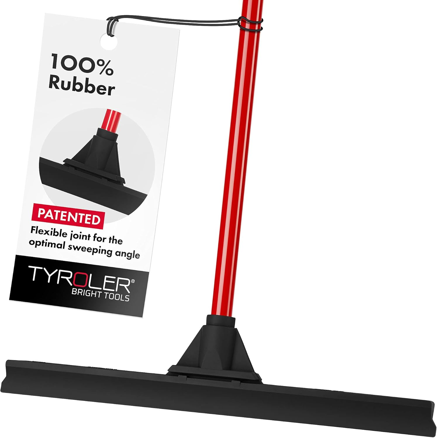 Tyroler Bright Tools Floor Squeegee Heavy Duty 46 Cm, Solid 100% Natural Rubber, Long 4 Parts Handle 140 Cm - Dries Flat and Curved Surfaces - Best for Washing,Drying,Bathroom,Wet Room,Floor