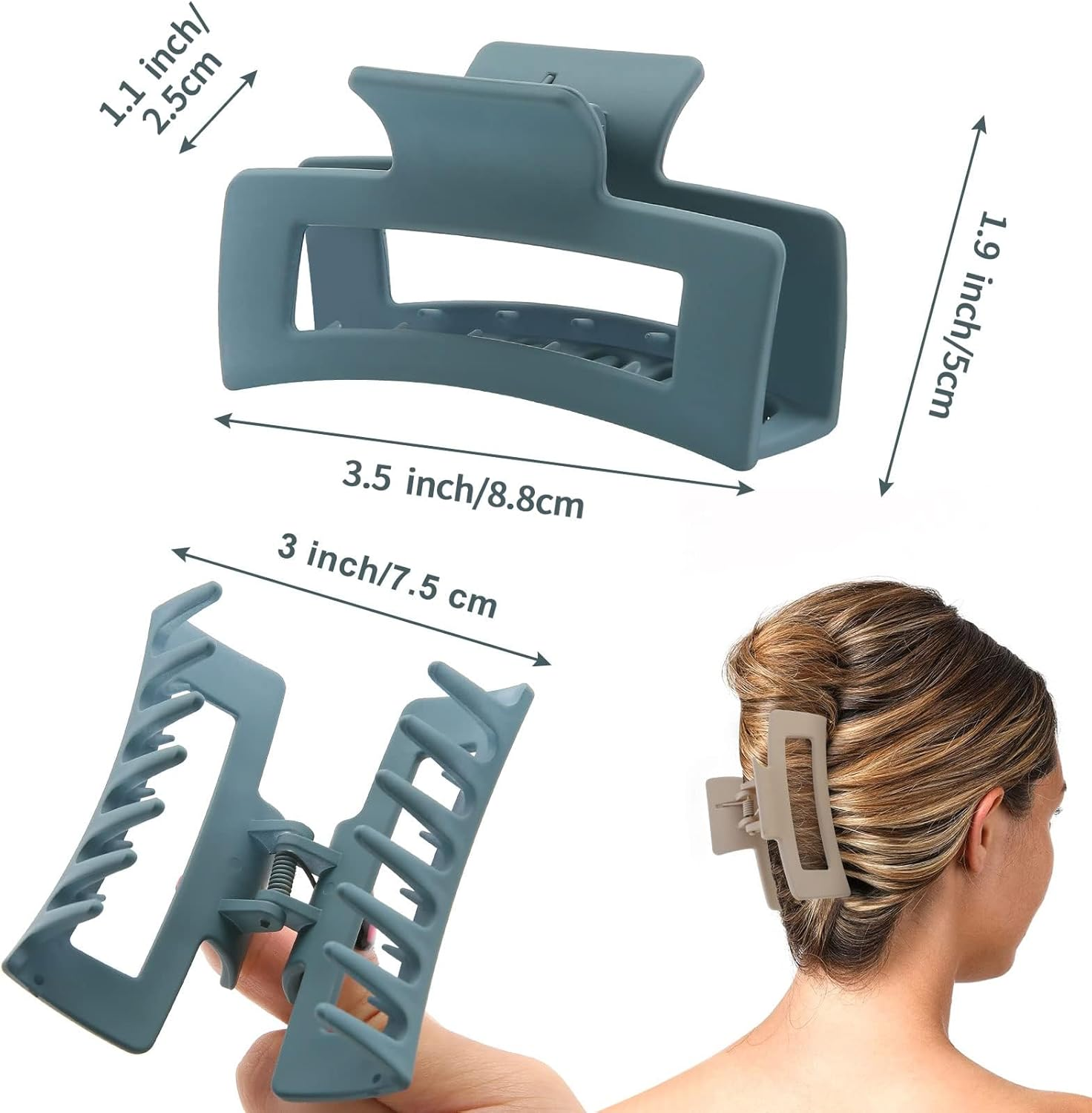 Auseibeely 6 Pack Square Claw for Women Girls, 3.5" Medium Non-Slip Rectangular Matte Clips Strong Hold Jumbo Hair Styling Accessories, Ideal for Gifts, Cool - Morandi image number 5