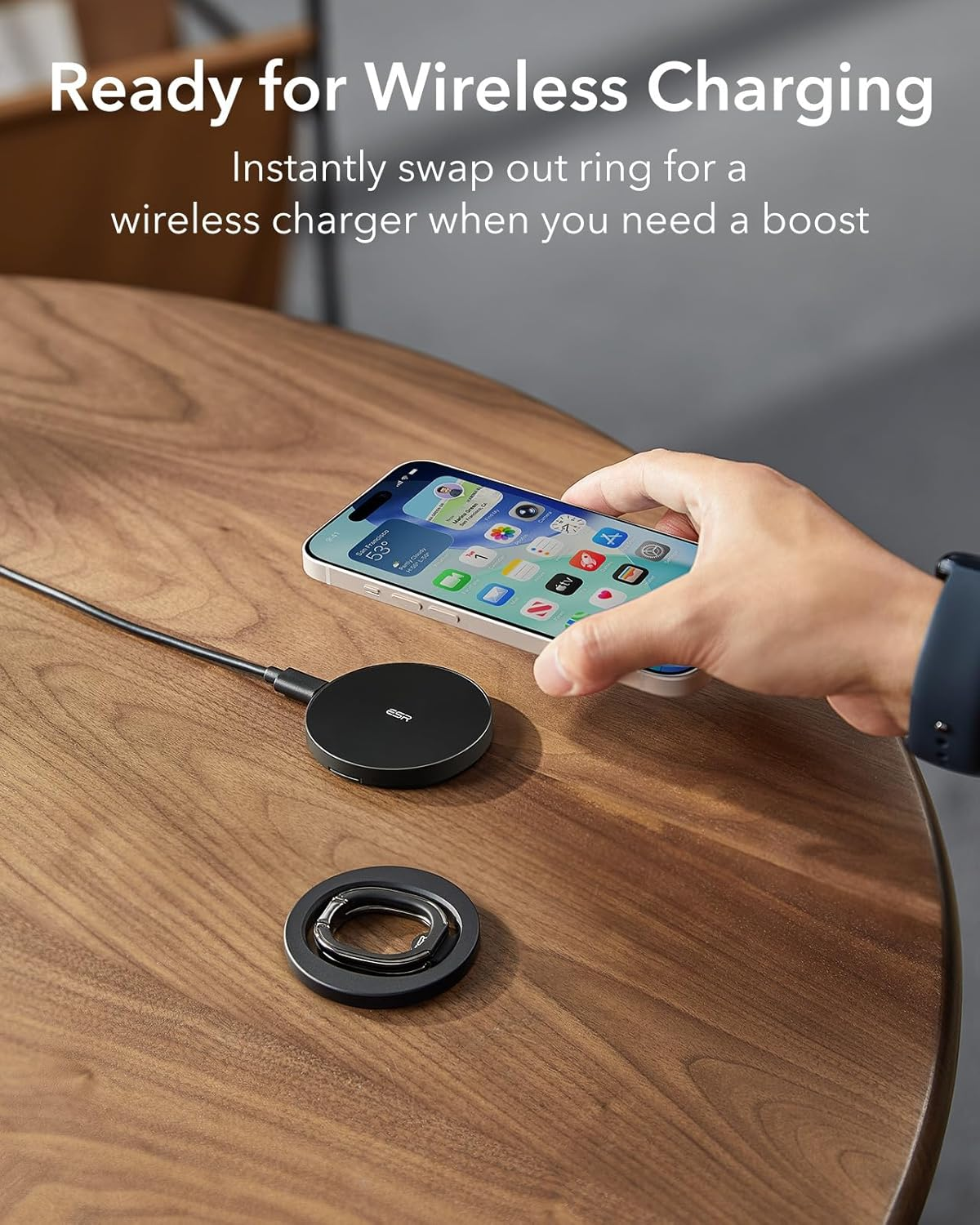 ESR for Magsafe Phone Grip, Magsafe Ring Holder, Magnetic Phone Ring Holder, Magnetic Grip with 2-Way Adjustable Stand for Iphone 17/16/15/14/13, Samsung, All Smartphones(2 Metal Rings Included) - Natural Titanium image number 3