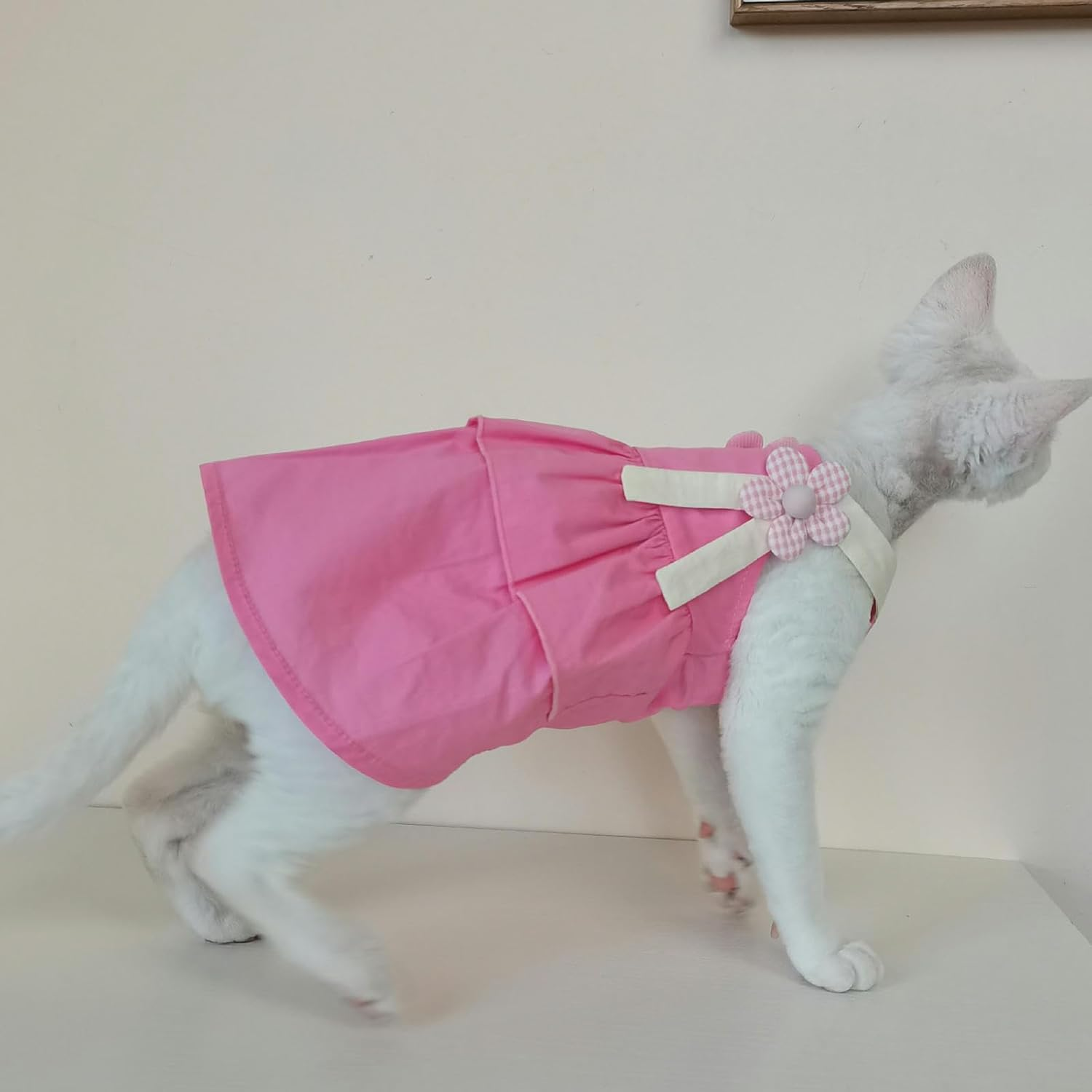 IUOUTG Hairless Cat Clothes Girl Cat Princess Dress Cute Flower Pet Sling Tank Tops Skirt Soft Lightweight Cat Pullover Vest for Cornish Rex, Devon Rex image number 4