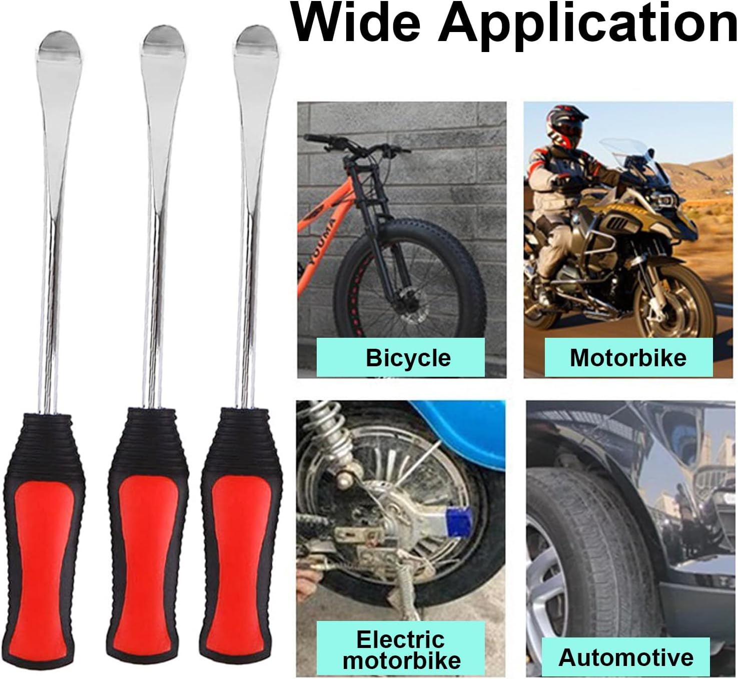 Steel Tire Spoons Tool Set for Bike and Motorcycle, 3 Tire Spoons, 3 Rim Protectors, Valve Tool, Valve Cores, Motorcycle Bike Tire Lever image number 3