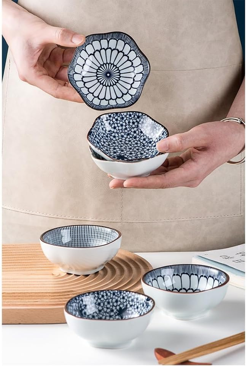 6-Piece Ceramic Bowl Set, Blue and White Japanese-Style, 10 Oz Capacity image number 2