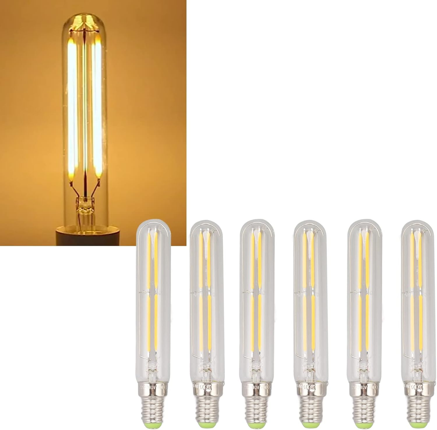 2Pcs E14 LED Bulb, Warm White 2300K Dimmable Bulb, 4W E14 Base Tubular Light Bulb, Energy Saving Decorative Bulb, Best Replacement for Halogen and Incandescent Bulb image number 6