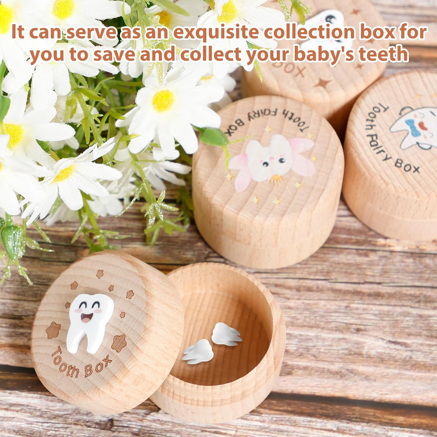 4 Pcs Tooth Fairy Box, Wood Baby Tooth Box, Cute Tooth Keepsake Box, Tooth Storage Box, Kids Tooth Saver Container Box for Dropped Teeth Storage, Exquisite Teeth Box for Little Boys Girls Toddlers image number 6