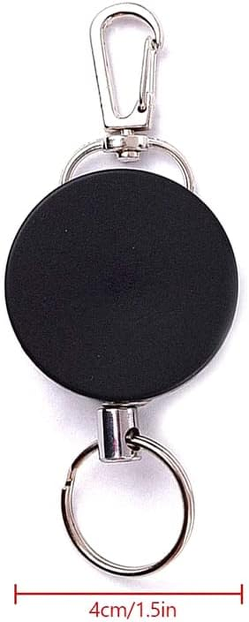 AIMALL 2-Pack Recoil Key Ring Retractable Chain, 18-Inch Heavy-Duty Metal Belt Clip Extendable Keyring with ID Pull Holder Reel, Black & Silver image number 1