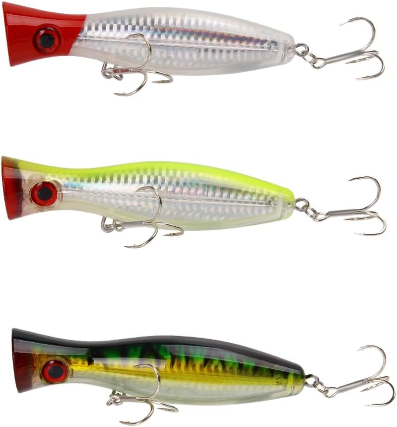 Fishing Lures, 3 Pcs Large Top Water Poppers 12.5Cm/ 40G Artificial Seal Lure 3D Eyes with Hooks and Ring for Saltwater Offshore, Surf Fishing Striped Bass, Bluefish image number 2