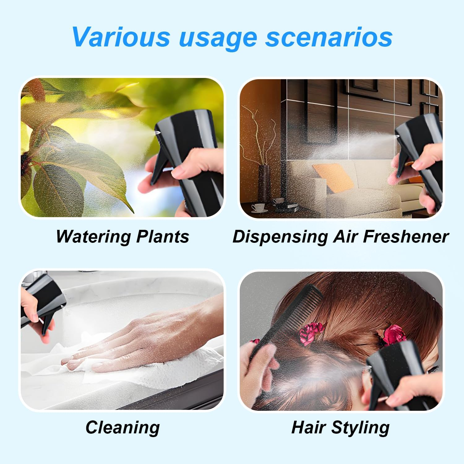 2 Pack Continuous Spray Bottle, 200Ml Hair Spray Bottle, Pressurized Ultra Fine Mist Water Sprayer Bottles for Hairstyling, Salons, Plants, Kitchen, Cleaning, Travel image number 4