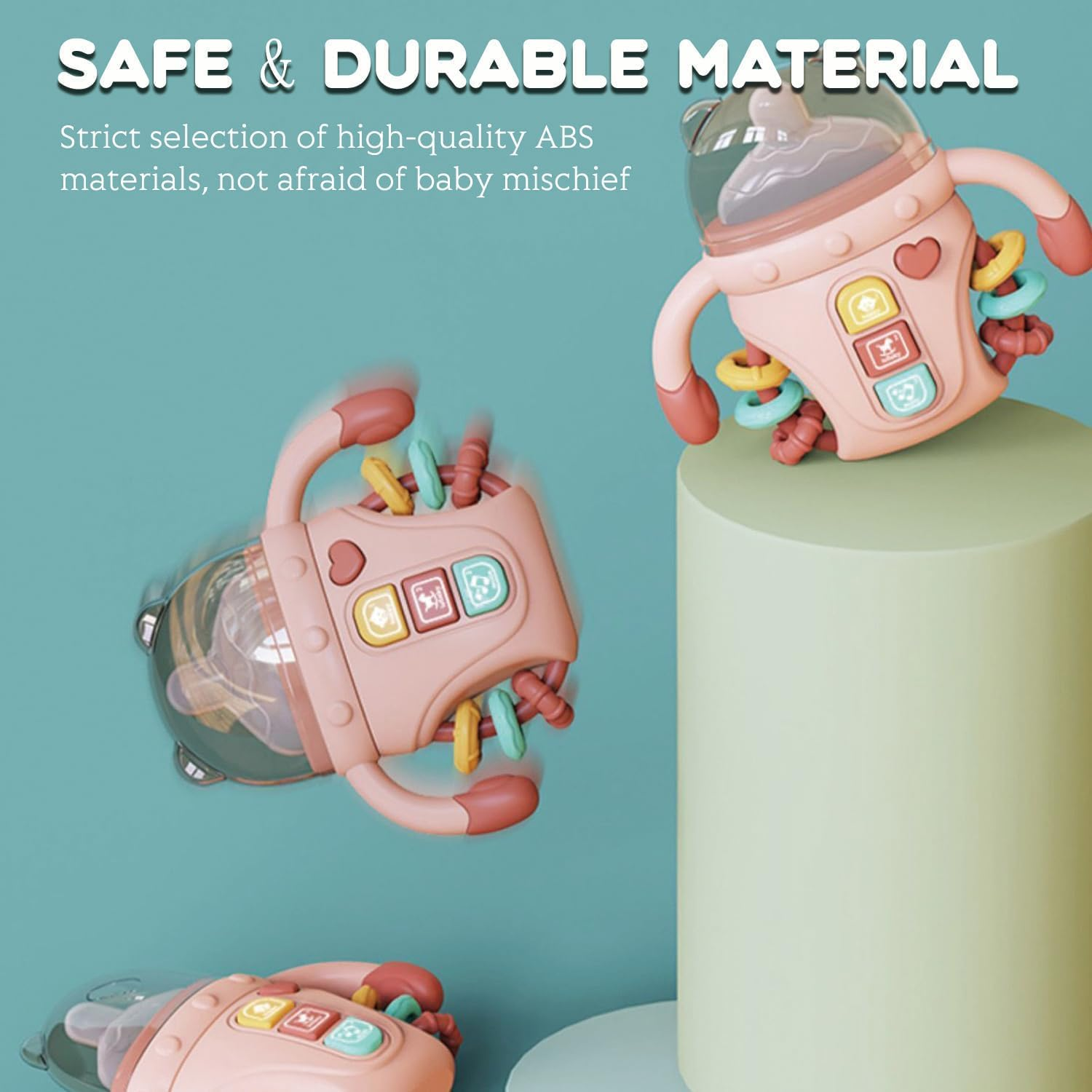 TUNJEJINY Baby Toys for 18 Months Old, Baby Musical Toys Montessori Sensory Learning Toy with Music and Lights, Rattles Grasping Shaker Toy for 18 Months+ Toddler Boys Girls (Pink)