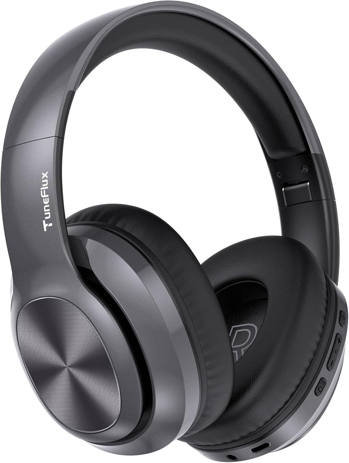 Tuneflux Bluetooth Headphones over Ear, 80 Hours Battery Life, Wireless Bluetooth Headphones with 3 EQ Modes, Hifi Stereo, Built-In Microphone, Foldable Wireless Headphones, Black