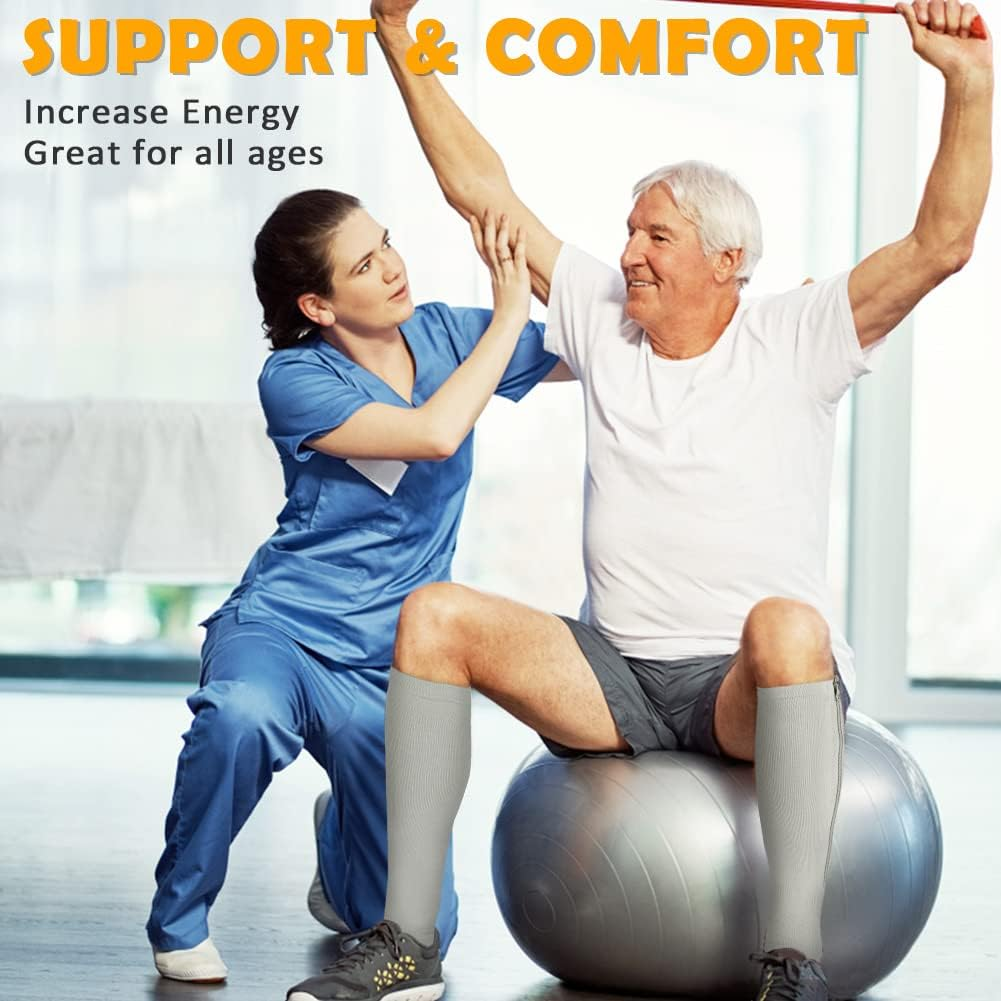 CASMON 2 Pairs Zipper Compression Socks for Women & Men, 15-20 Mmhg Open Toe Knee High Support Socks for Varicose Vein Edema image number 6