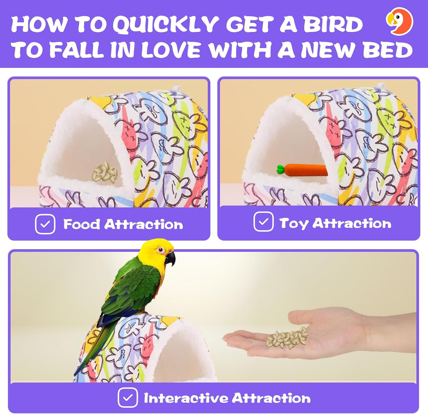 Plush Warm Bird Nest for Birds Cage Accessories,Skin Friendly Samll Animal House Hanging Hammock for Parrot Toy,Snuggle Bed House for Conures,Parakeet,African Grey,Budgies(Color Rabbit, S/Size) image number 1