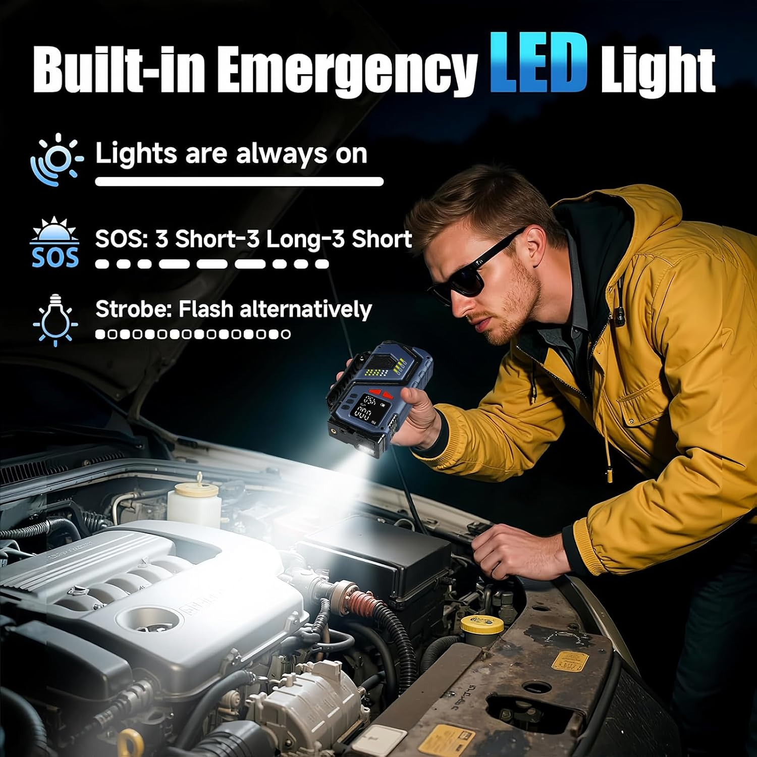 Car Tyre Inflator Air Compressor, Portable Air Pump with Digital Pressure Gauge & LED Light, 150PSI Electric Tyre Pump with Auto Shutoff for Car, Motorcycle, Bike, Ball image number 6