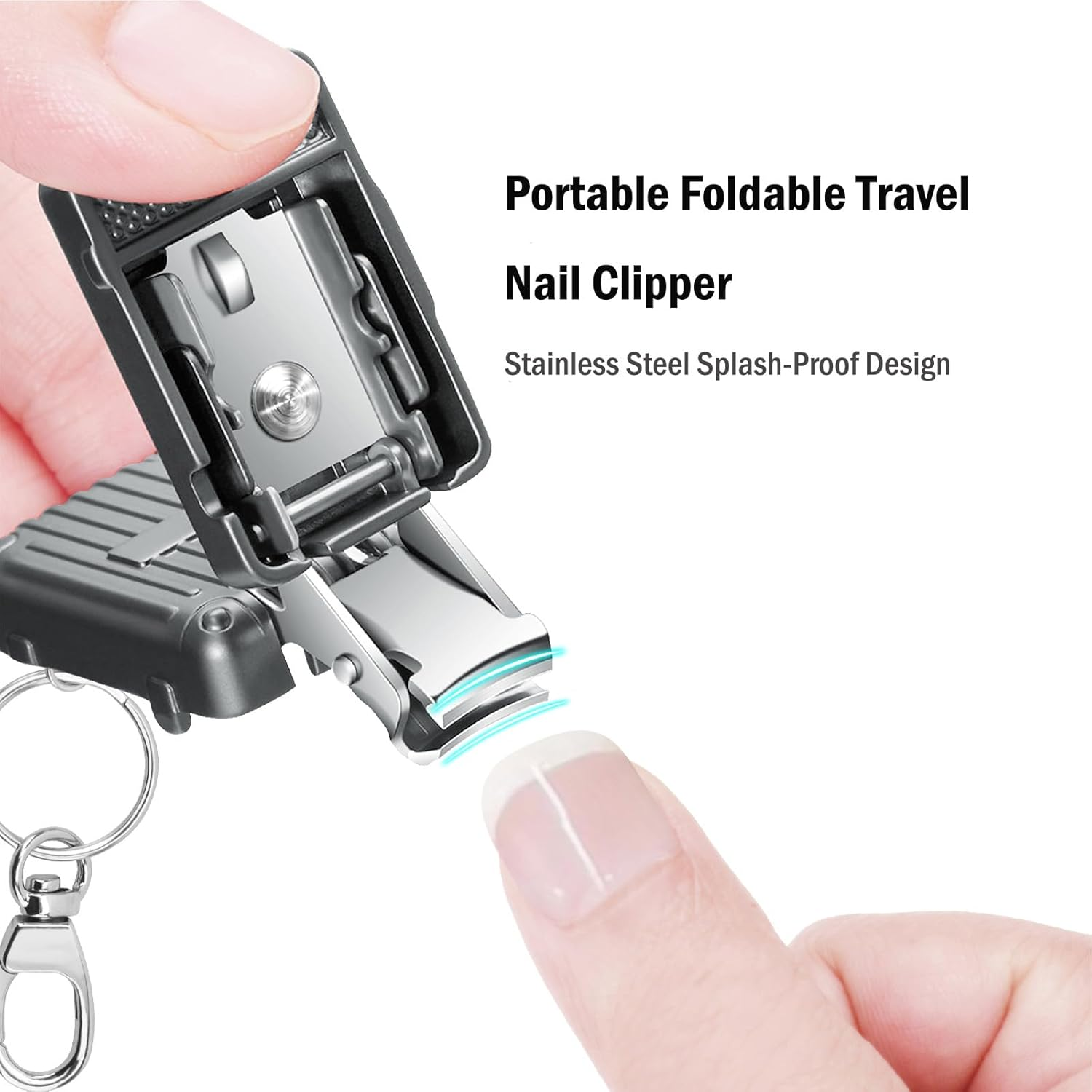 ABLY Portable Foldable Travel Nail Clipper, Stainless Steel Splash Proof Design, Mini Nail Trimmer Ideal for Home and Outdoor Activities (Black) - Black image number 3