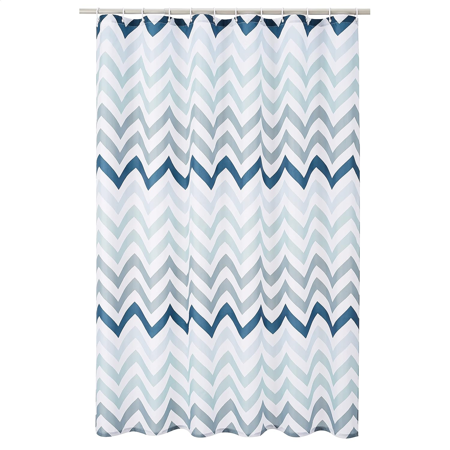 Amazon Basics Fabric Shower Curtain with Grommets and Hooks, 183 X 183 Cm, Blue Ombre Chevron