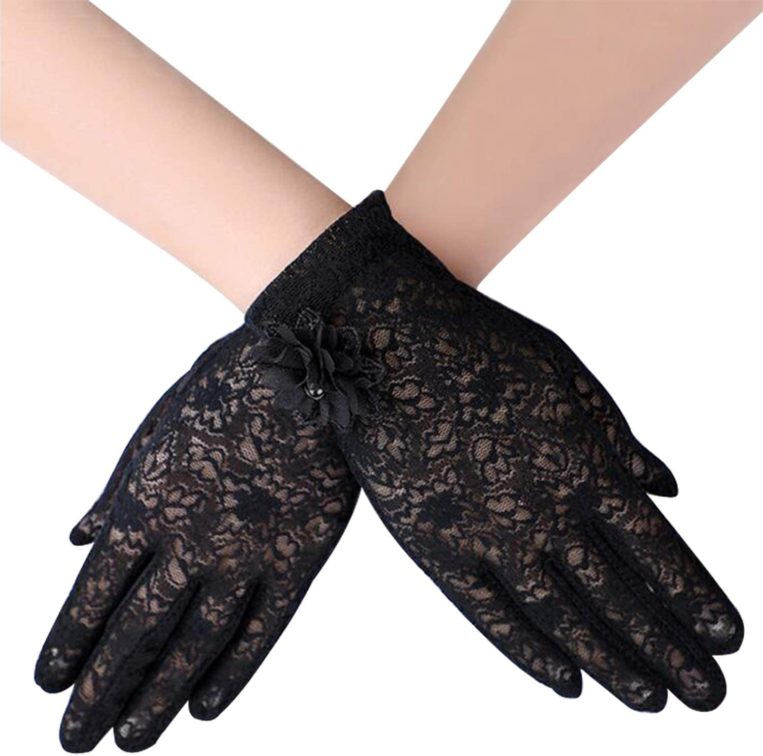 LERTREE Summer Women Sun UV Protection Lace Gloves Ladies Short Driving Gloves Touch Screen