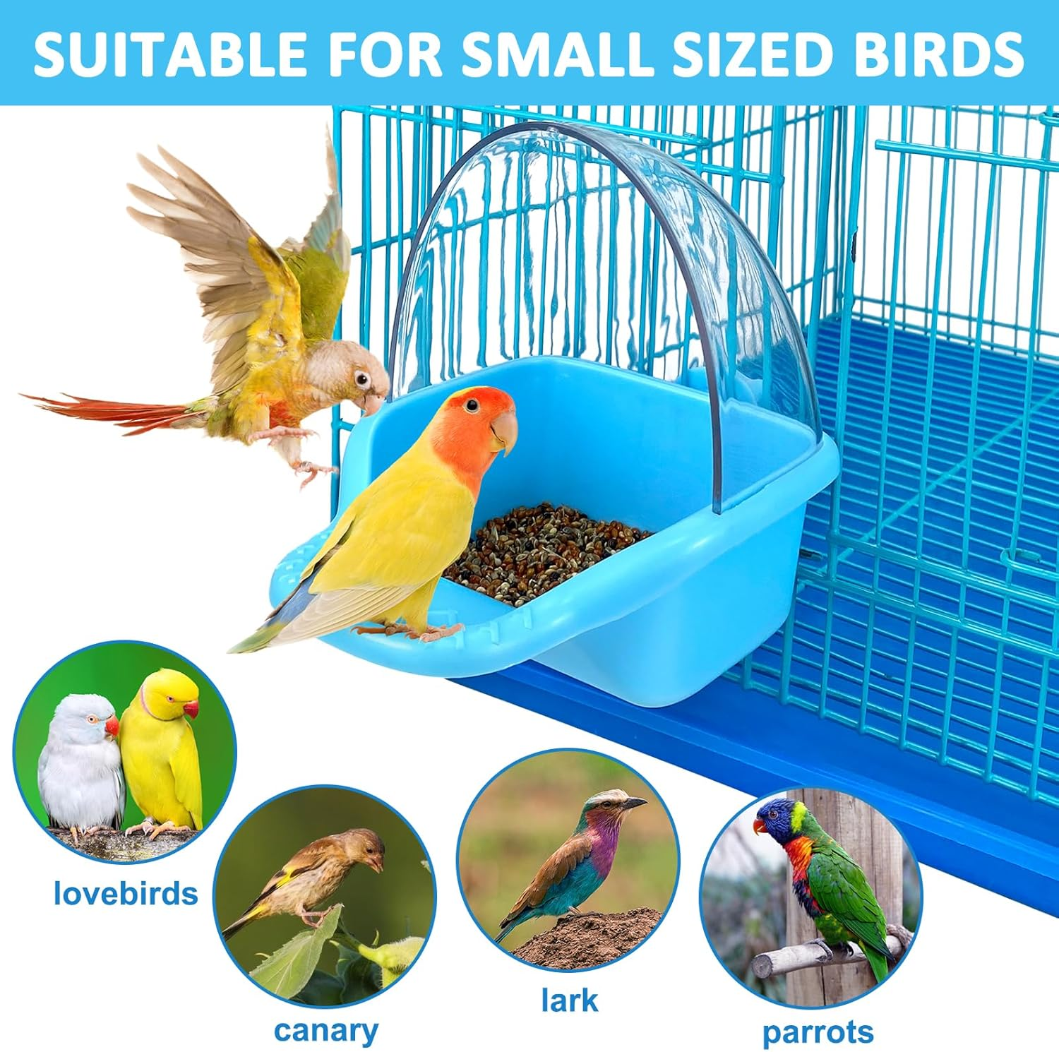 Nobgum Bird Bath Box Hanging Birdbath Toy Parakeet Caged Bathing Tubs Parrot Bath Tub Water Shower Food Feeder Holder Tray Bird Bath for Cage Accessory Small Birds Parrots Cockatiel Budgies image number 3