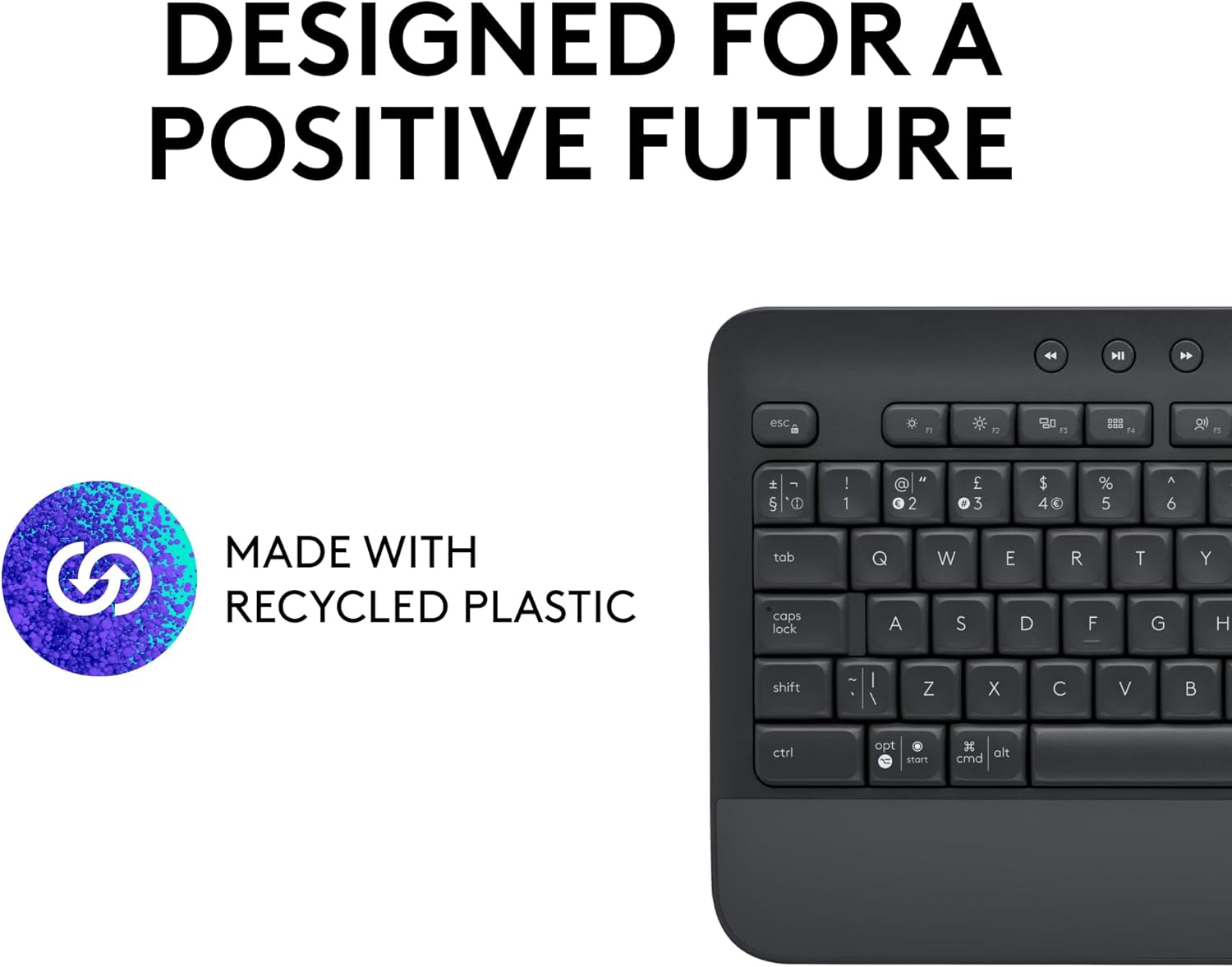 Logitech Signature K650 Comfort Full-Size Wireless Keyboard with Wrist Rest, BLE Bluetooth or Logi Bolt USB Receiver, Deep-Cushioned Keys, Numpad, Compatible with Most Os/Pc/Window/Mac - Graphite image number 6