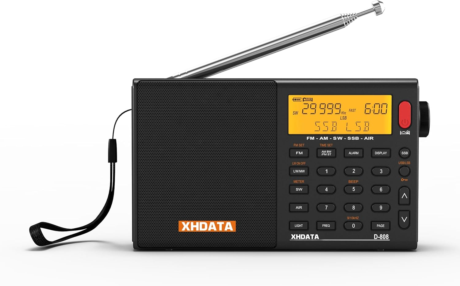 XHDATA D-808 Portable Digital Radio FM SW MW LW SSB RDS DSP Air Band Radio Alarm Clock Receiver with ATS Mode LCD Display and Stereo Sound for Parents Black