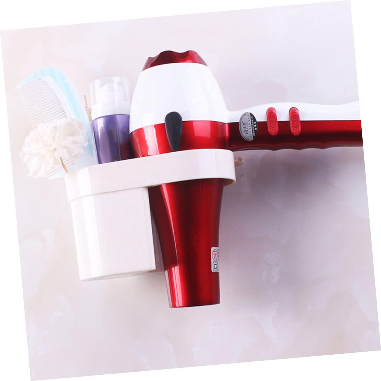 FONDOTIN Self Adhesive Bathroom Hair Dryer Holder Wall Mount Organizer Compact Hair Tool Storage Rack Comb Curling Suitable for Home Salon and Barber Shop image number 2