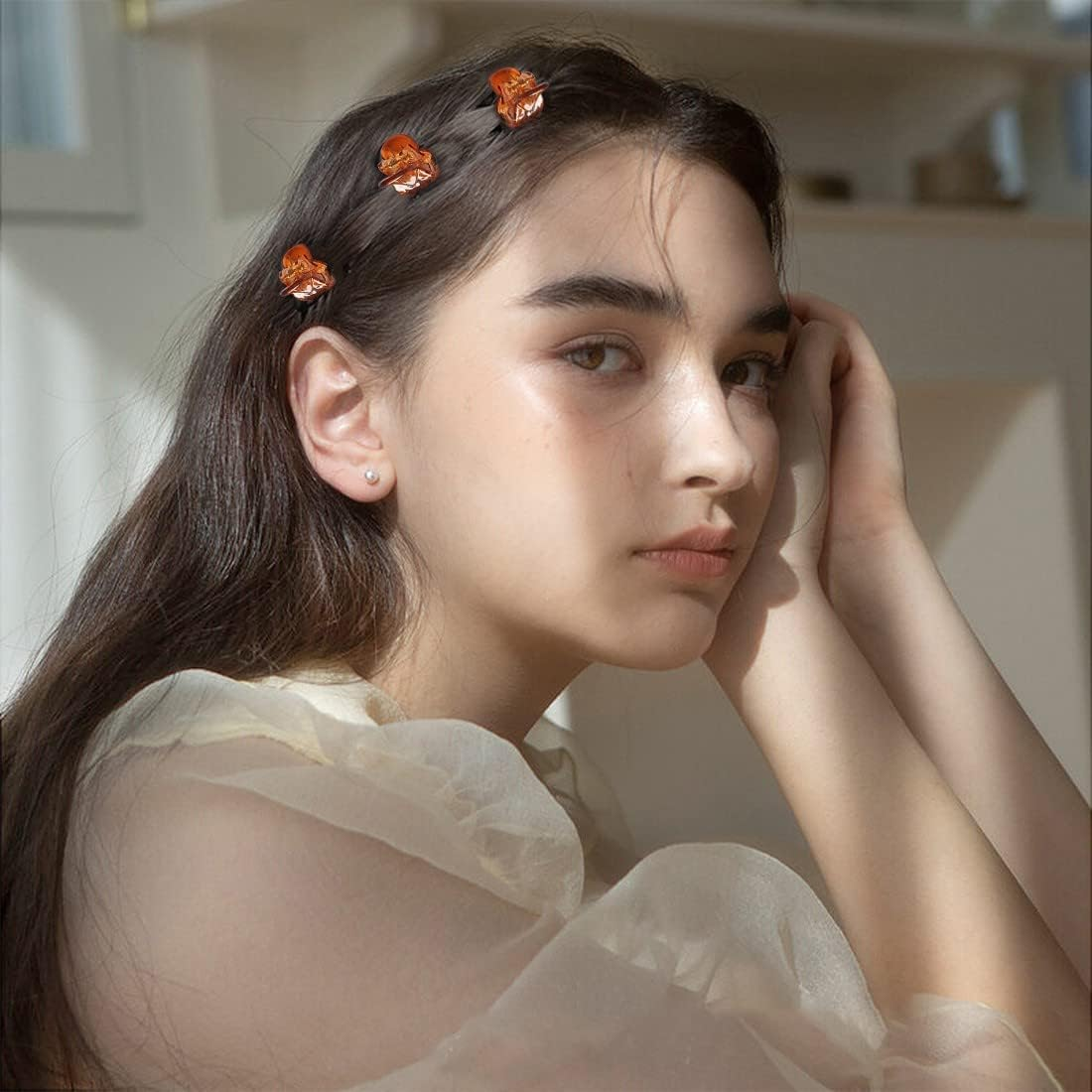 PLABBDPL 24 Pieces Mini Hair Clips 1.5Cm Small Non-Slip Plastic Hair Clips for Girls and Women (Champagne) image number 2