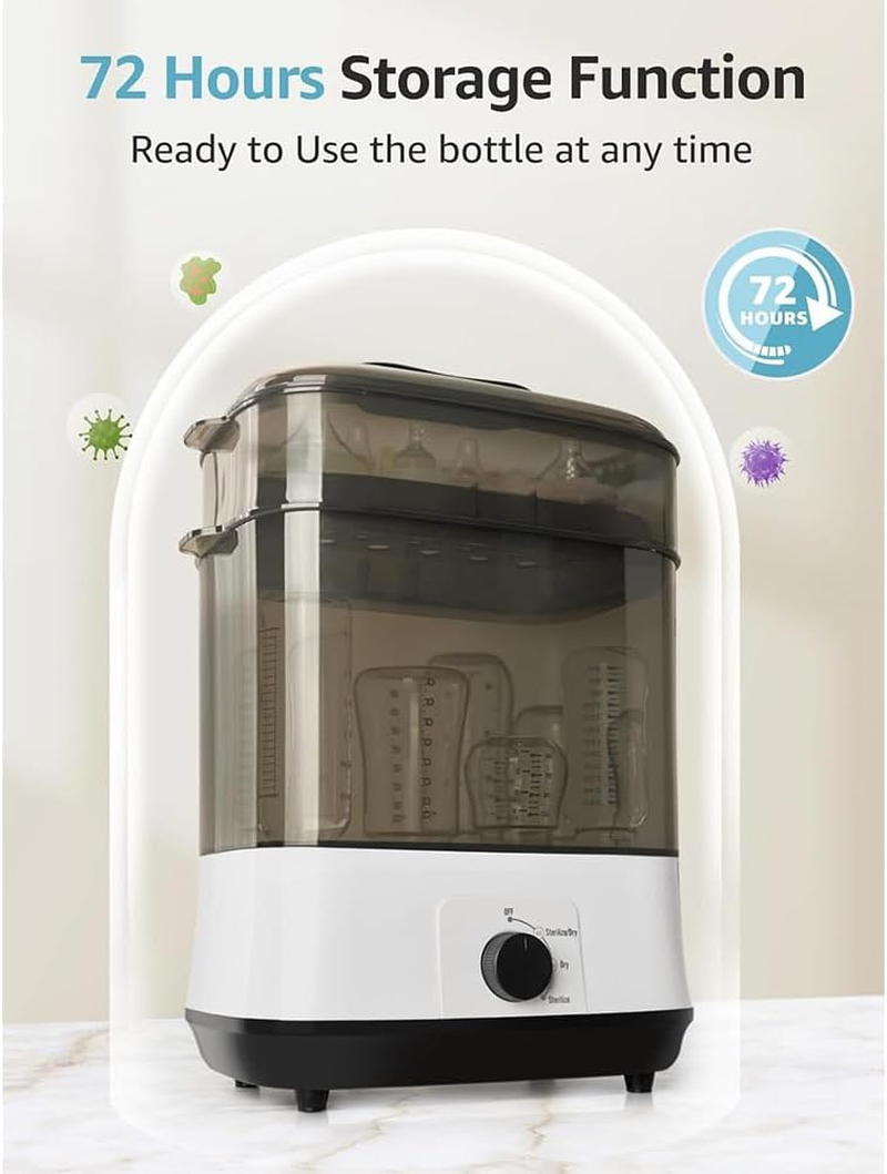 Bottle Sterilizer and Dryer, 2 Layers Compact Electric Steam Baby Bottle Steriliser Dryer, Removes 99.9% of Bacteria, Perfect for Baby Bottles, Pacifiers, Pump Parts image number 3